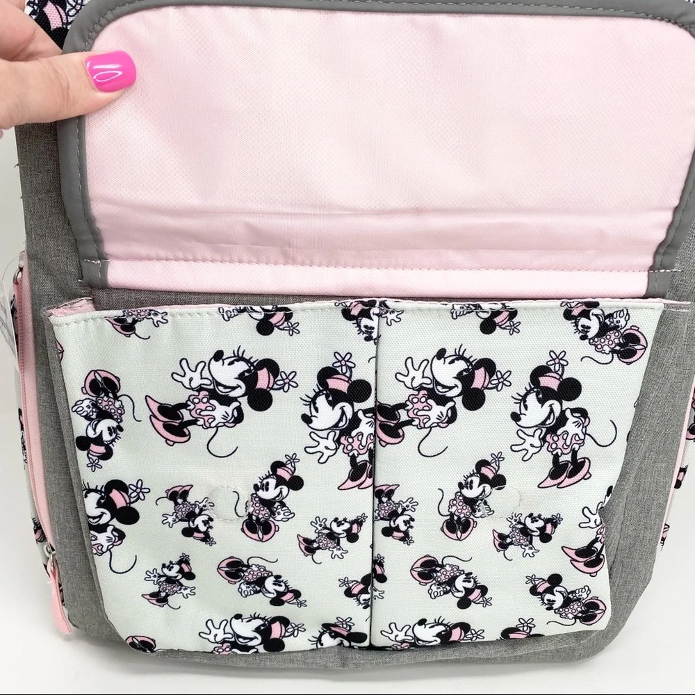 Disney Mickey Mouse 14 Pocket Multi-piece Backpack Diaper Bag Pink Gray NWT